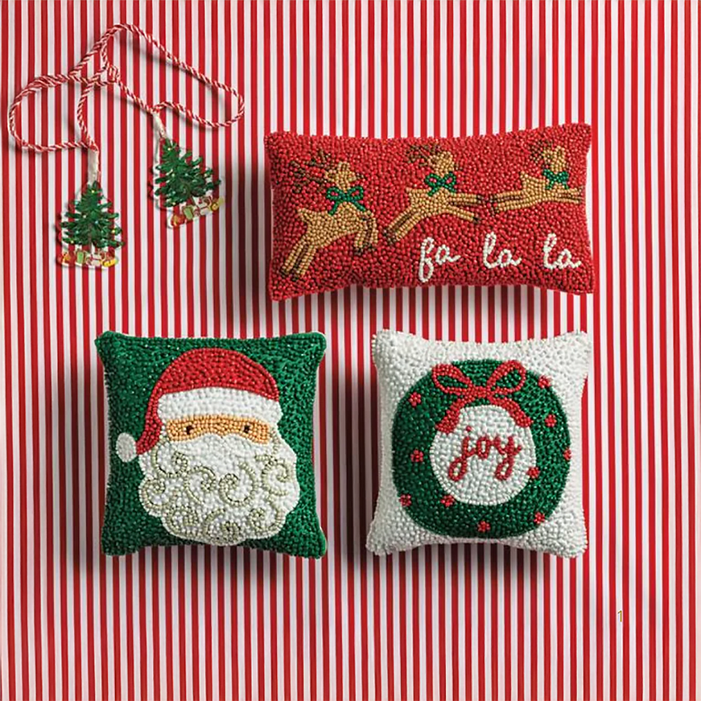 Beaded Cotton Christmas Mini Pillow