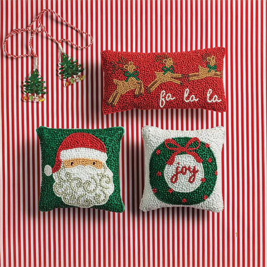 Beaded Cotton Christmas Mini Pillow