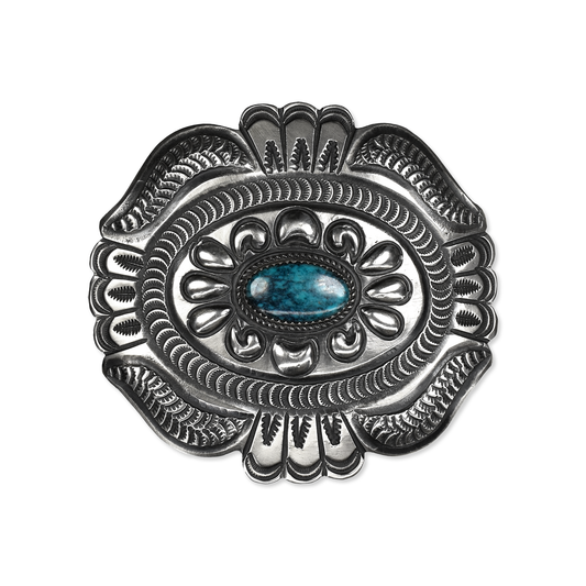 Bisbee Turquoise & Sterling Silver Tooled Belt Buckle by Martha Cayatineto