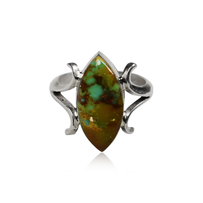 Bisbee Turquoise Marquis Ring with Flourished Prongs
