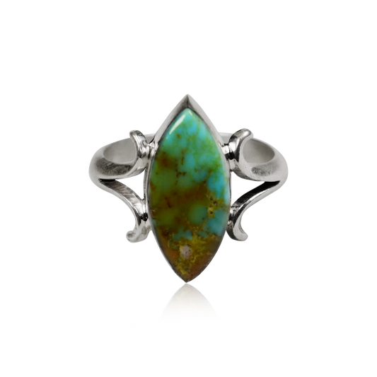 Bisbee Turquoise Marquis Ring with Flourished Prongs