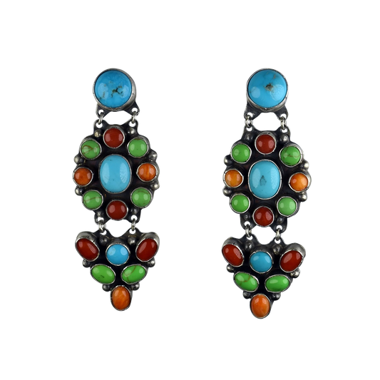 Blue Turquoise, Coral, Spiny Oyster, and Mojave Turquoise Shyanne Earrings