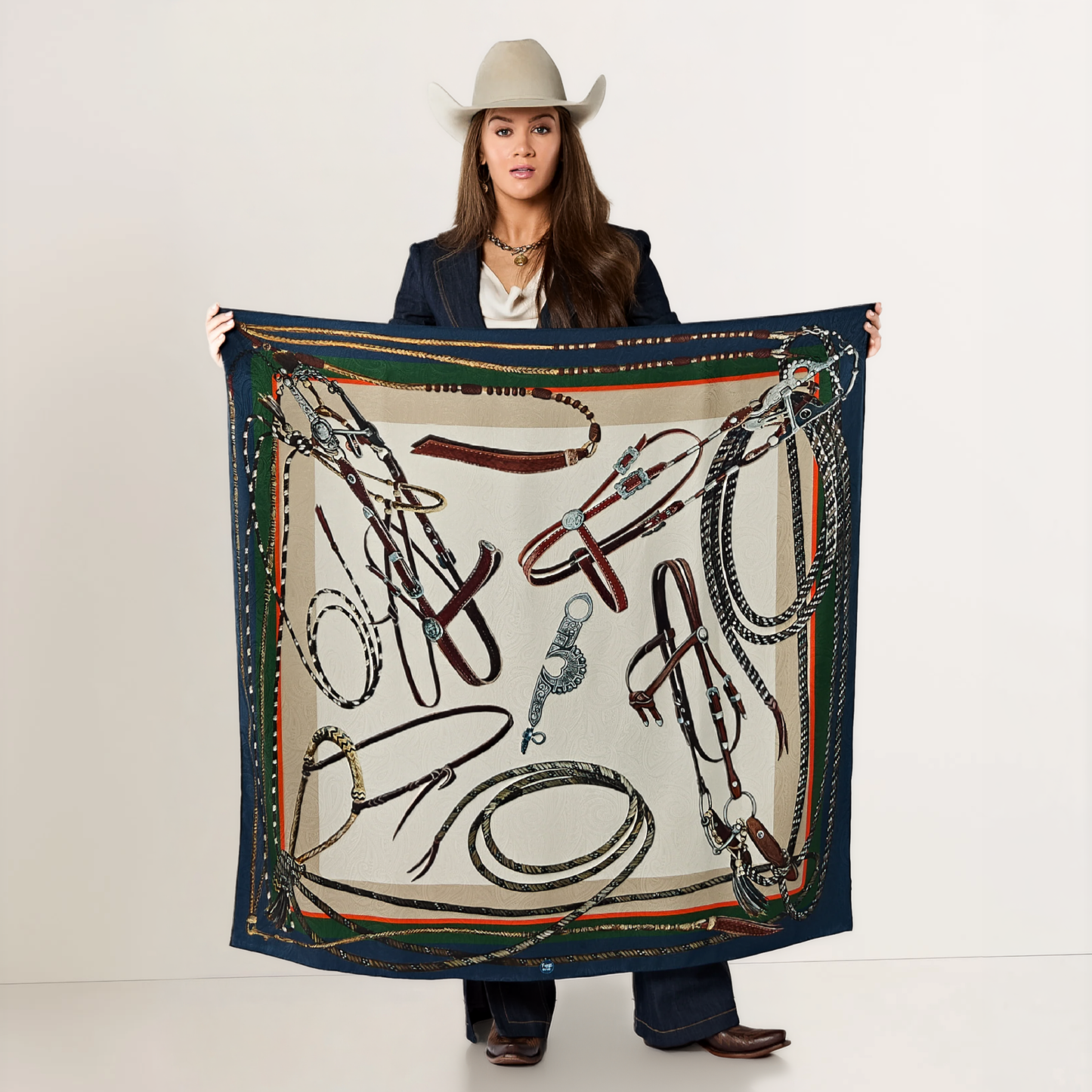 Fringe Blue Label "Bridles" Silk Scarf