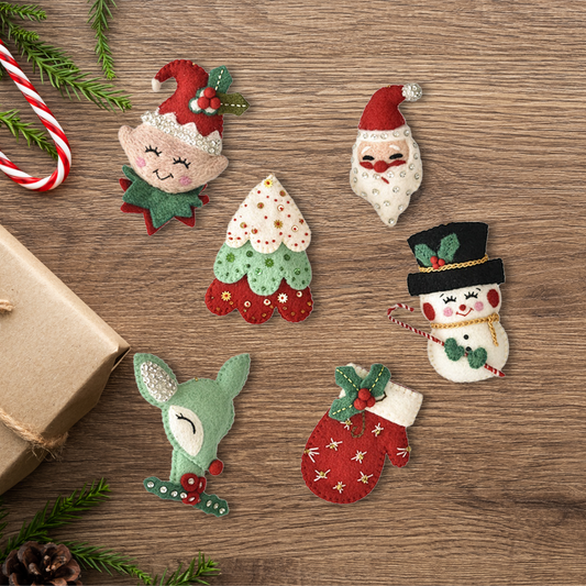 Christmas Icons Embroidered Felted Wool Ornaments