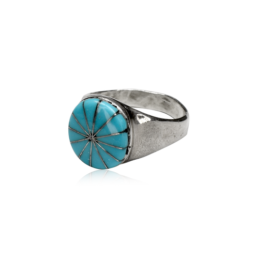 Circular Skyline Mosaic Sleeping Beauty Turquoise Ring by Julalita Lamy
