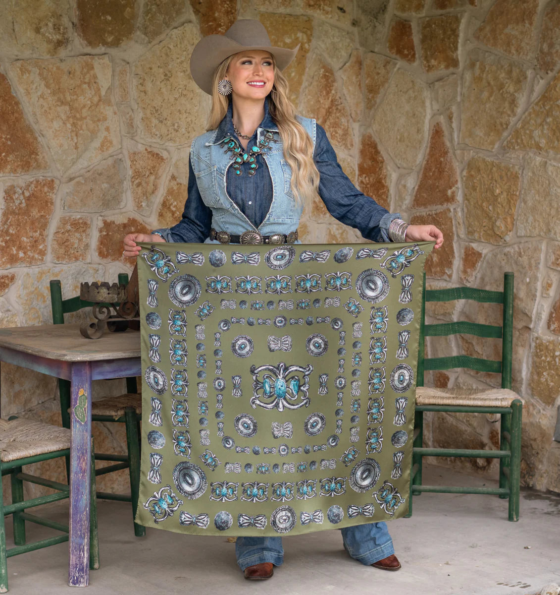 Fringe "Turqs and Conchos" Silk Wild Rag