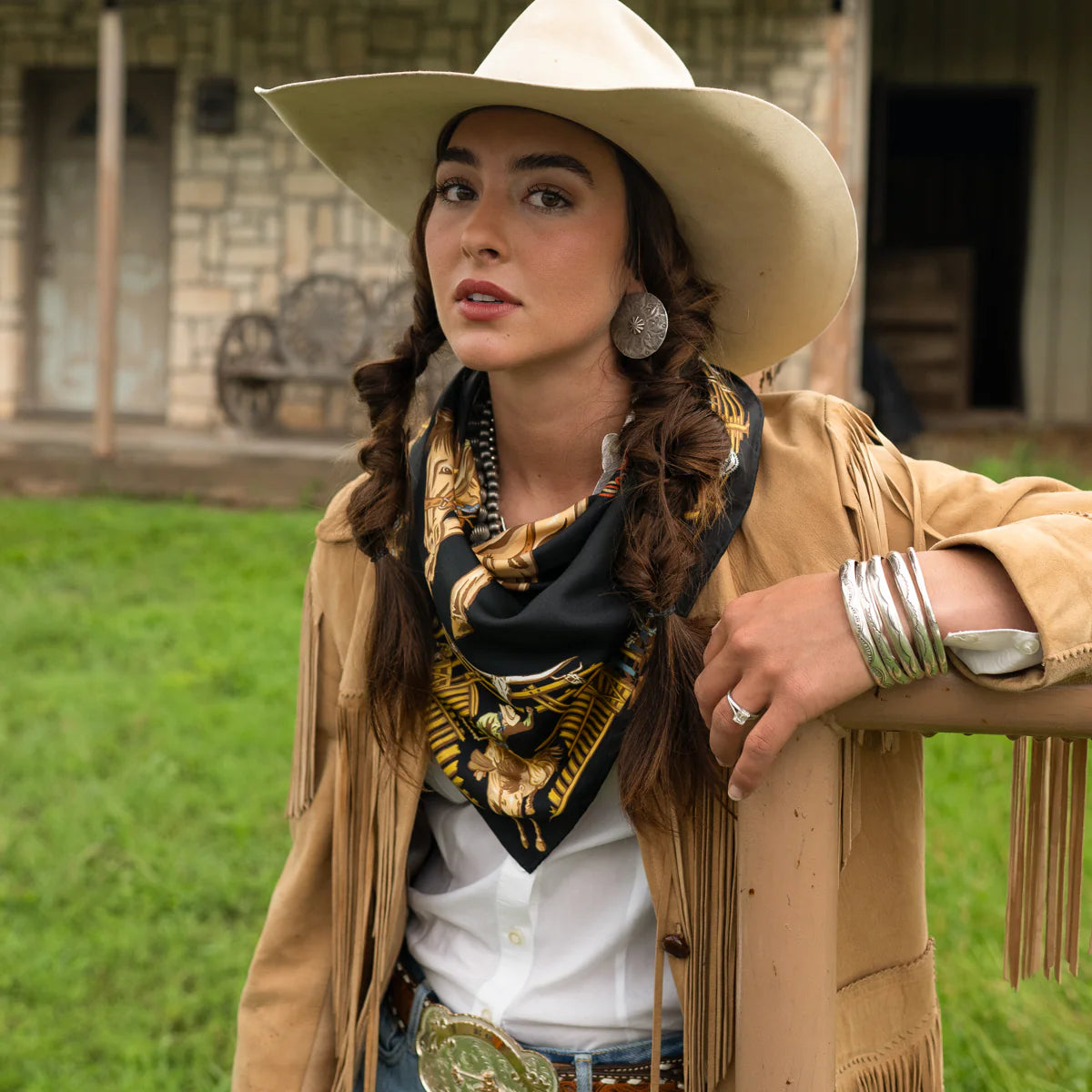 Fringe "Back When They Bucked" by David Bond Silk Wild Rag