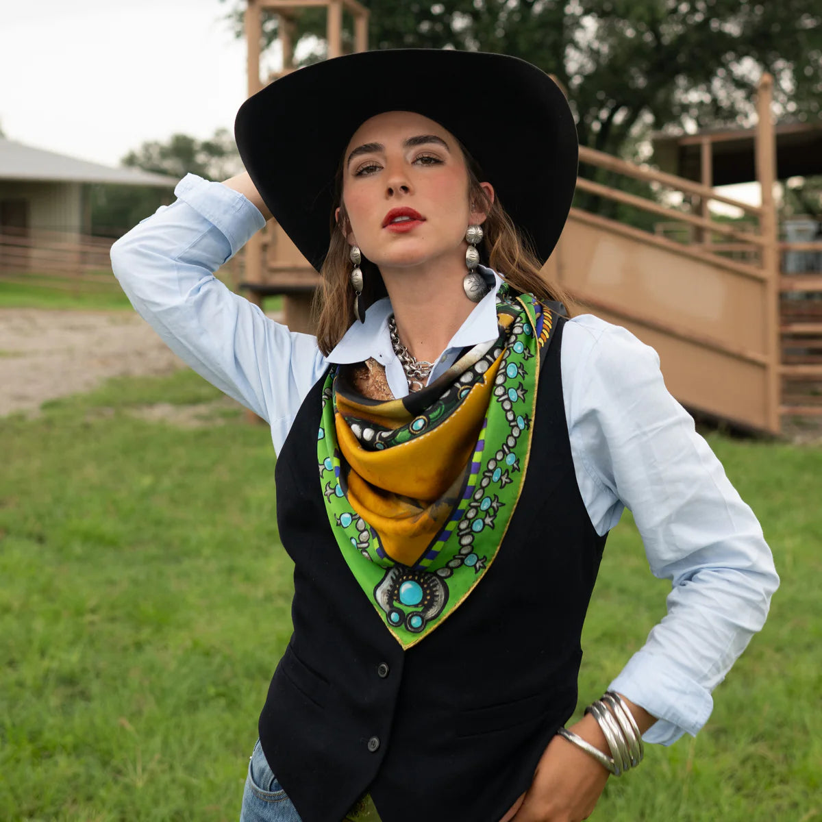 Fringe "Bull in Bloom" by Elizabeth Dryden Silk Wild Rag