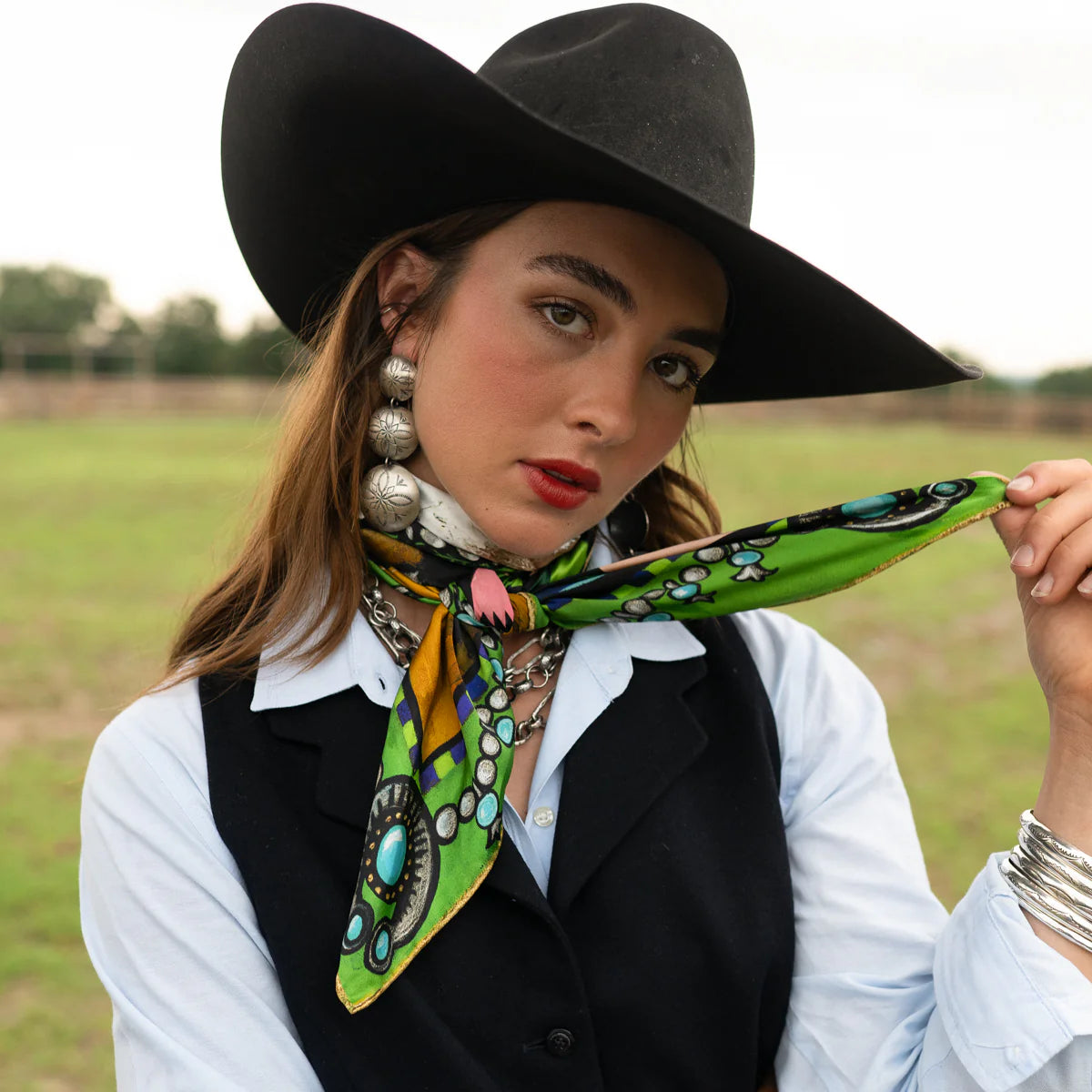 Fringe "Bull in Bloom" by Elizabeth Dryden Silk Wild Rag