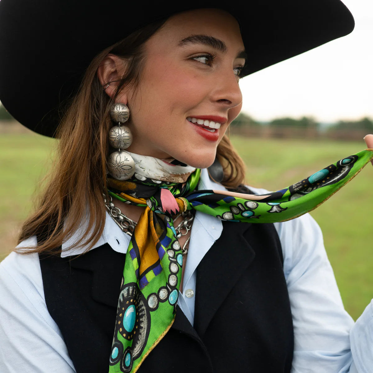 Fringe "Bull in Bloom" by Elizabeth Dryden Silk Wild Rag