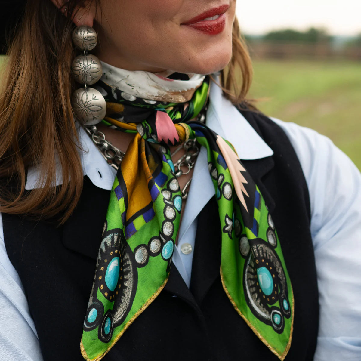 Fringe "Bull in Bloom" by Elizabeth Dryden Silk Wild Rag