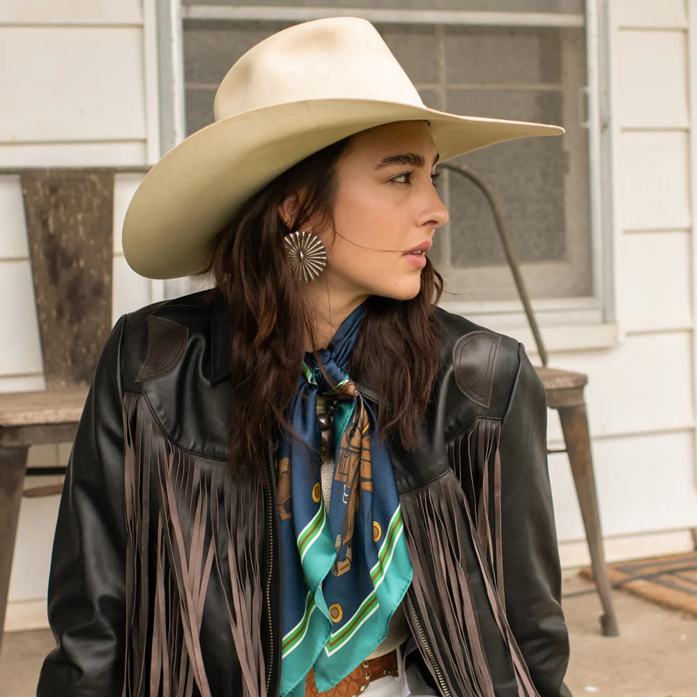 Fringe "Take a Seat" by Pam Benke Silk Wild Rag