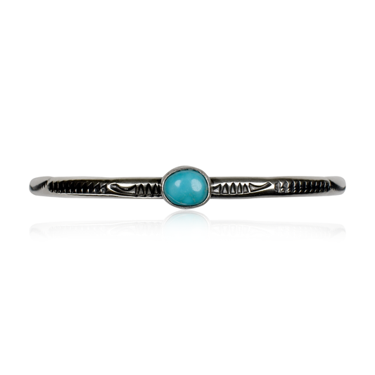 Geometric Hand-Stamped Silver & Turquoise Bracelet by Travis Teller