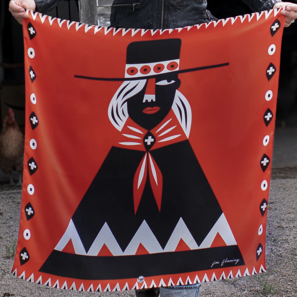 Fringe "Girl With the Wide Brimmed Hat" by Jon Flaming Silk Wild Rag