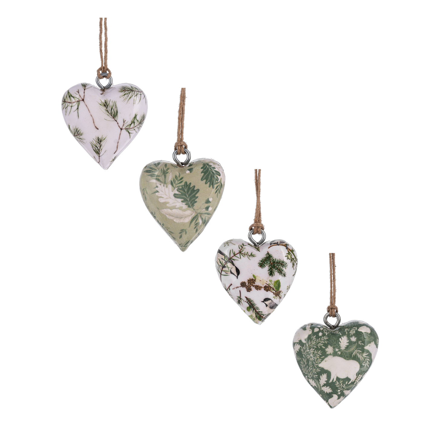 Green and White Mango Wood Mini Heart Ornaments