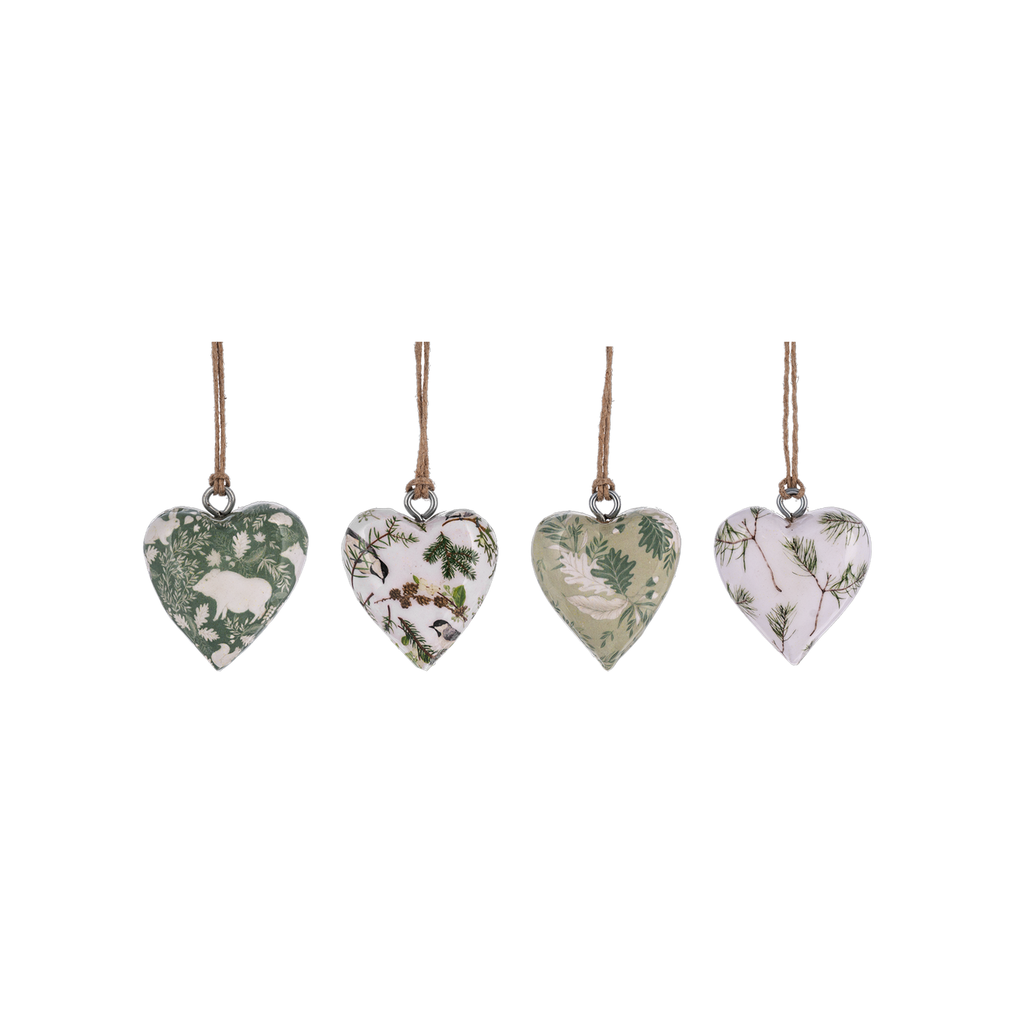 Green and White Mango Wood Mini Heart Ornaments