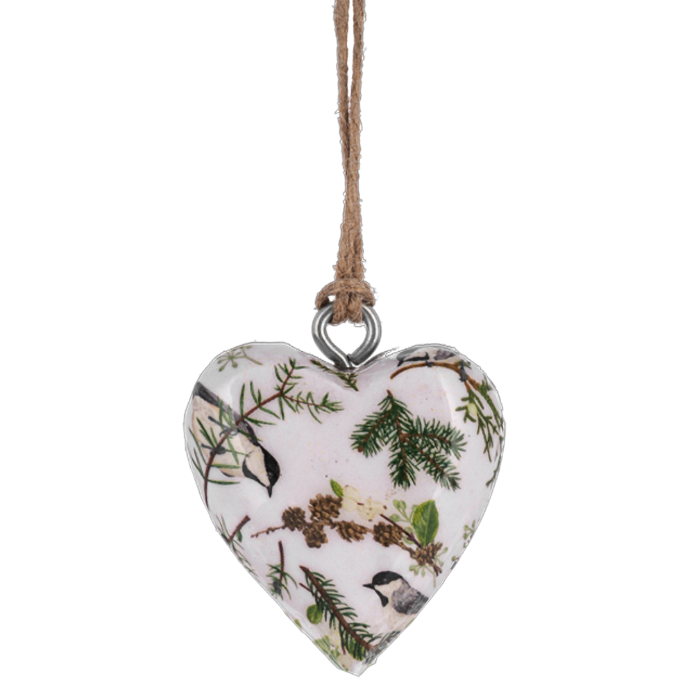 Green and White Mango Wood Mini Heart Ornaments