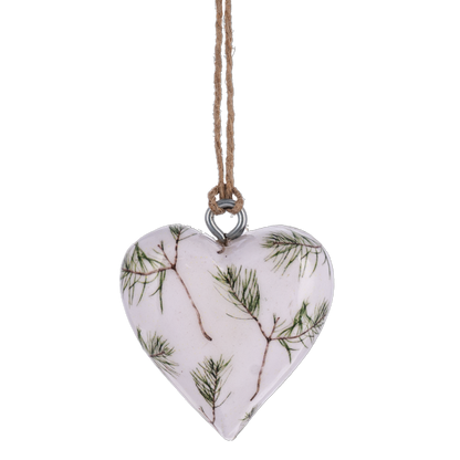 Green and White Mango Wood Mini Heart Ornaments