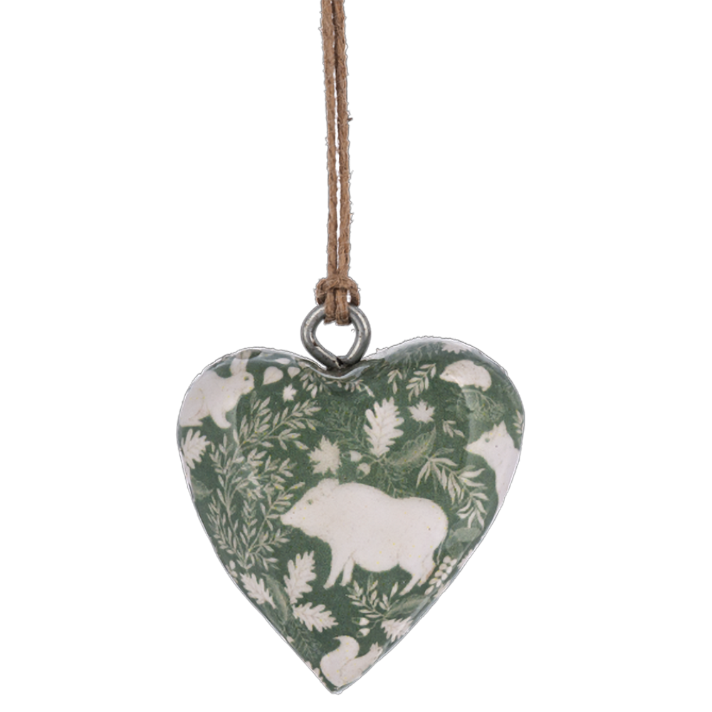 Green and White Mango Wood Mini Heart Ornaments