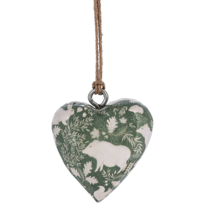 Green and White Mango Wood Mini Heart Ornaments