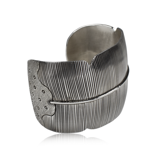 Hand-Tooled Sterling Silver Feather Cuff by Raquel & Leonard Hurley
