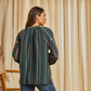 Hilda Striped Embroidered Long Sleeved Top - Hunter Green