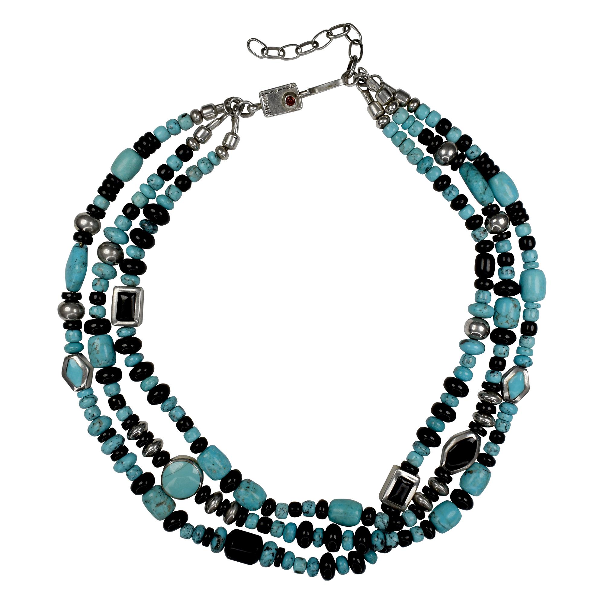 Kingman Turquoise Onyx And Silver Bead Multi Strand Necklace By Christin Wolf Persimmon Hill 8718