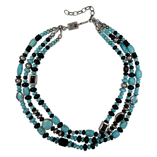 Kingman Turquoise, Onyx, and Silver Bead Multi-Strand Necklace by Christin Wolf