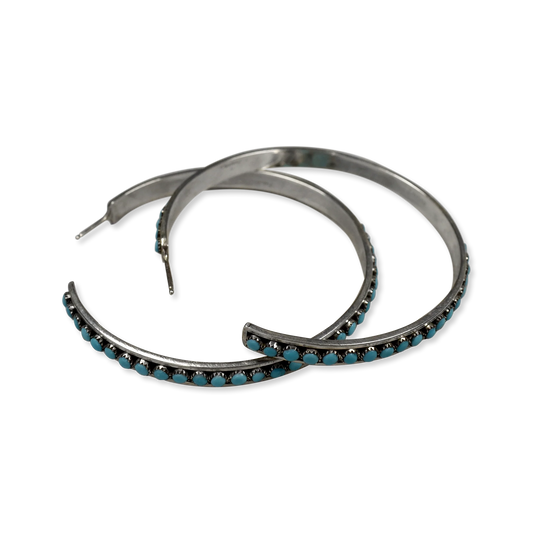 Large Sleeping Beauty Turquoise Snake Eyes Hoop Earrings by Lois Tzuni