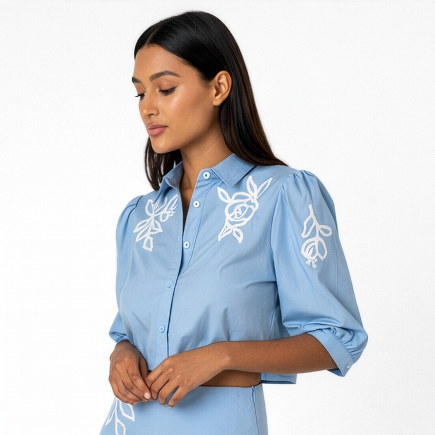 Prairie Rosette Cropped Embroidered Shirt