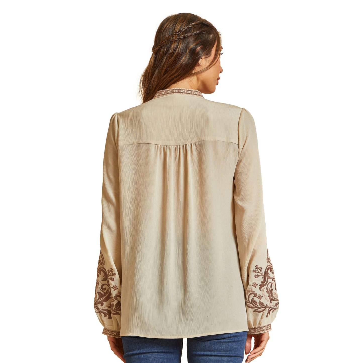 Maureen Embroidered Long Sleeve Tunic - Taupe