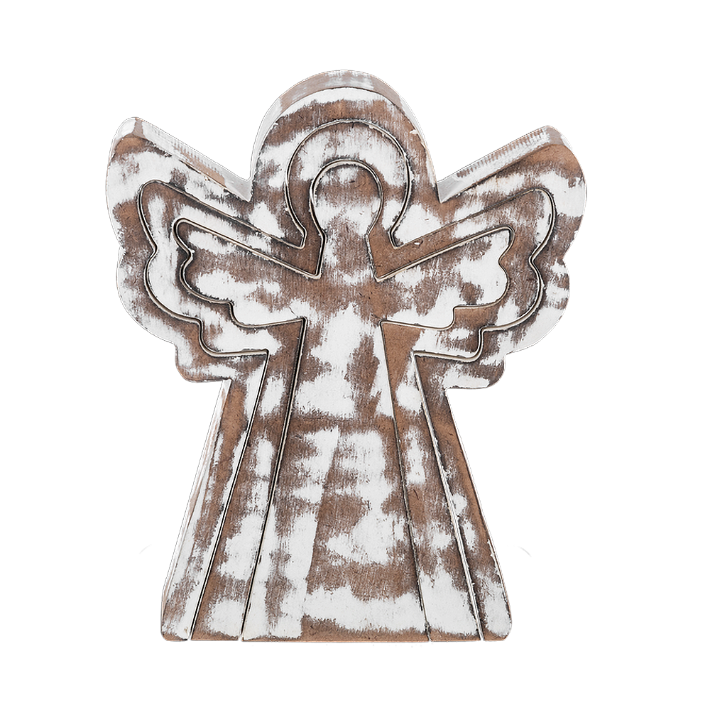 Nested White Wash Wooden Angel Figurines