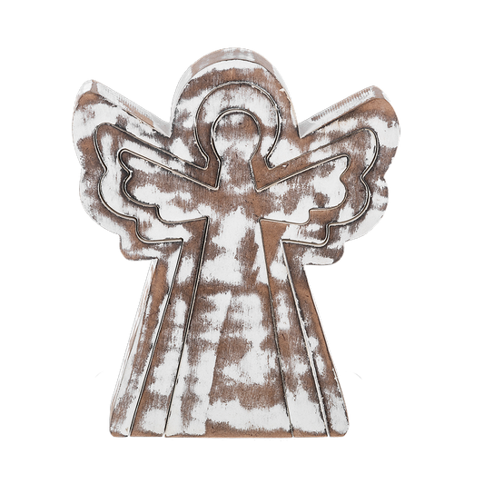 Nested White Wash Wooden Angel Figurines