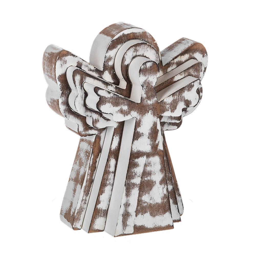 Nested White Wash Wooden Angel Figurines