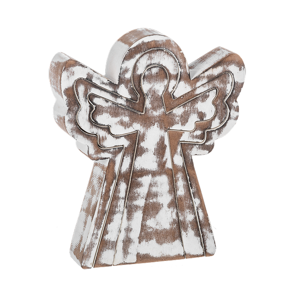 Nested White Wash Wooden Angel Figurines