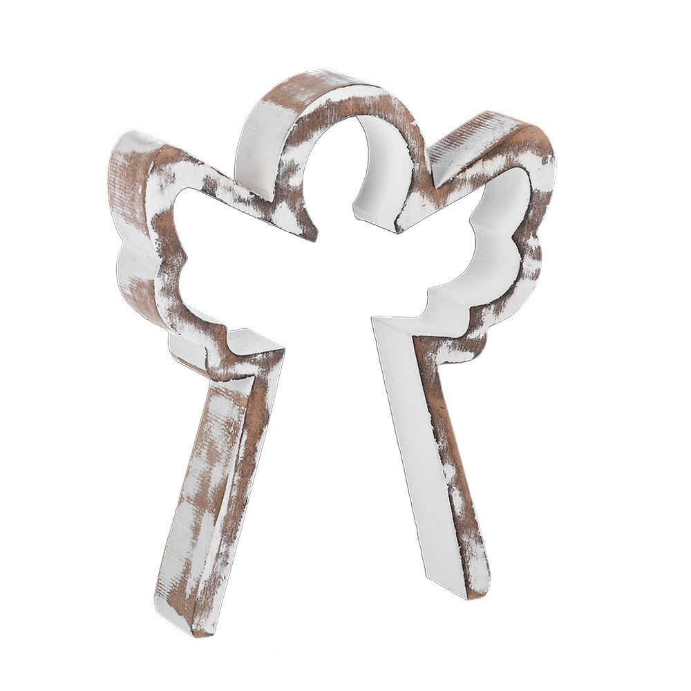 Nested White Wash Wooden Angel Figurines