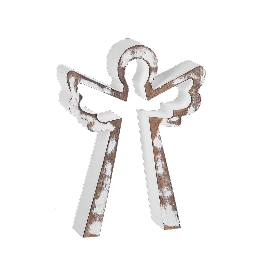 Nested White Wash Wooden Angel Figurines