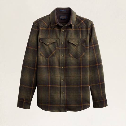 Pendleton Men's Plaid Snap-Front Western Canyon Shirt - Green/Brown Ombre