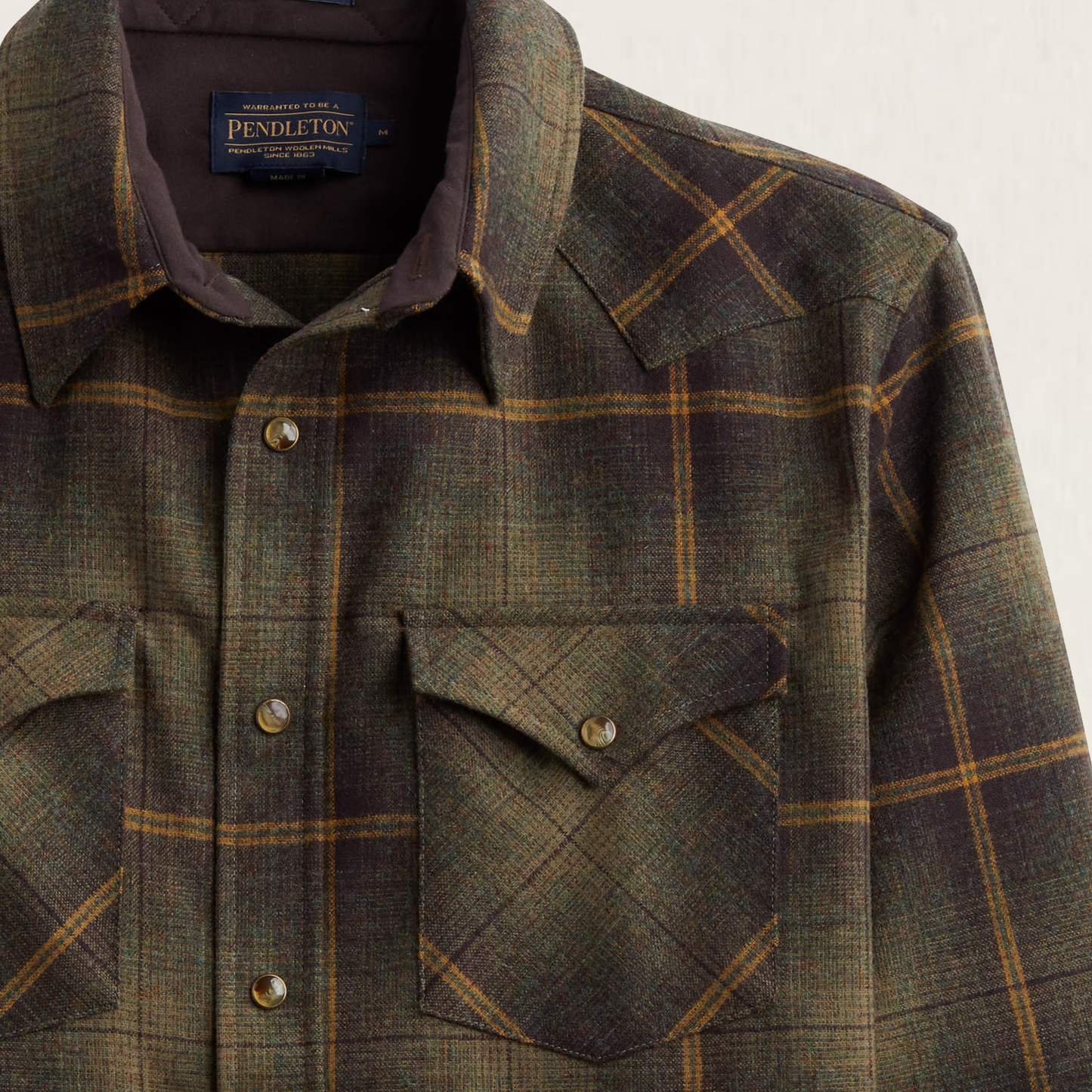 Pendleton Men's Plaid Snap-Front Western Canyon Shirt - Green/Brown Ombre