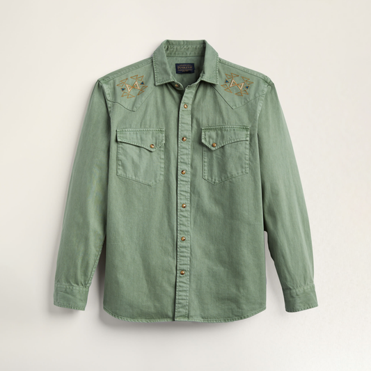 Pendleton Men's Wyatt Embroidered Denim Shirt - Moss Green