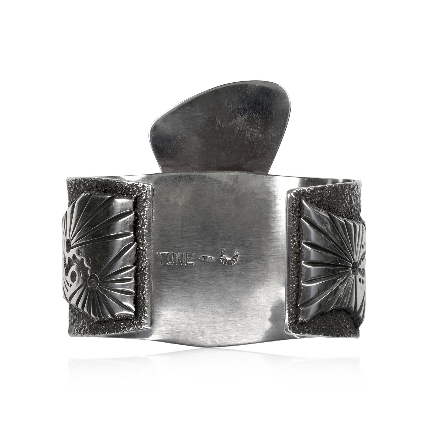 Pilot Mountain Turquoise Sand Cast Cuff with Etching by David Tune