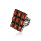 Rectangular Nine Stone Noble Coral Ring by Shirley Henry