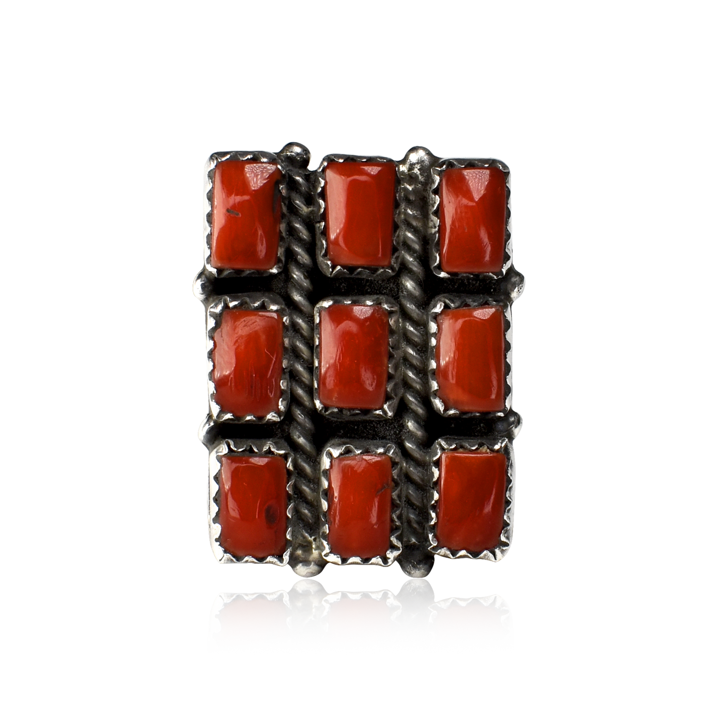 Rectangular Nine Stone Noble Coral Ring by Shirley Henry