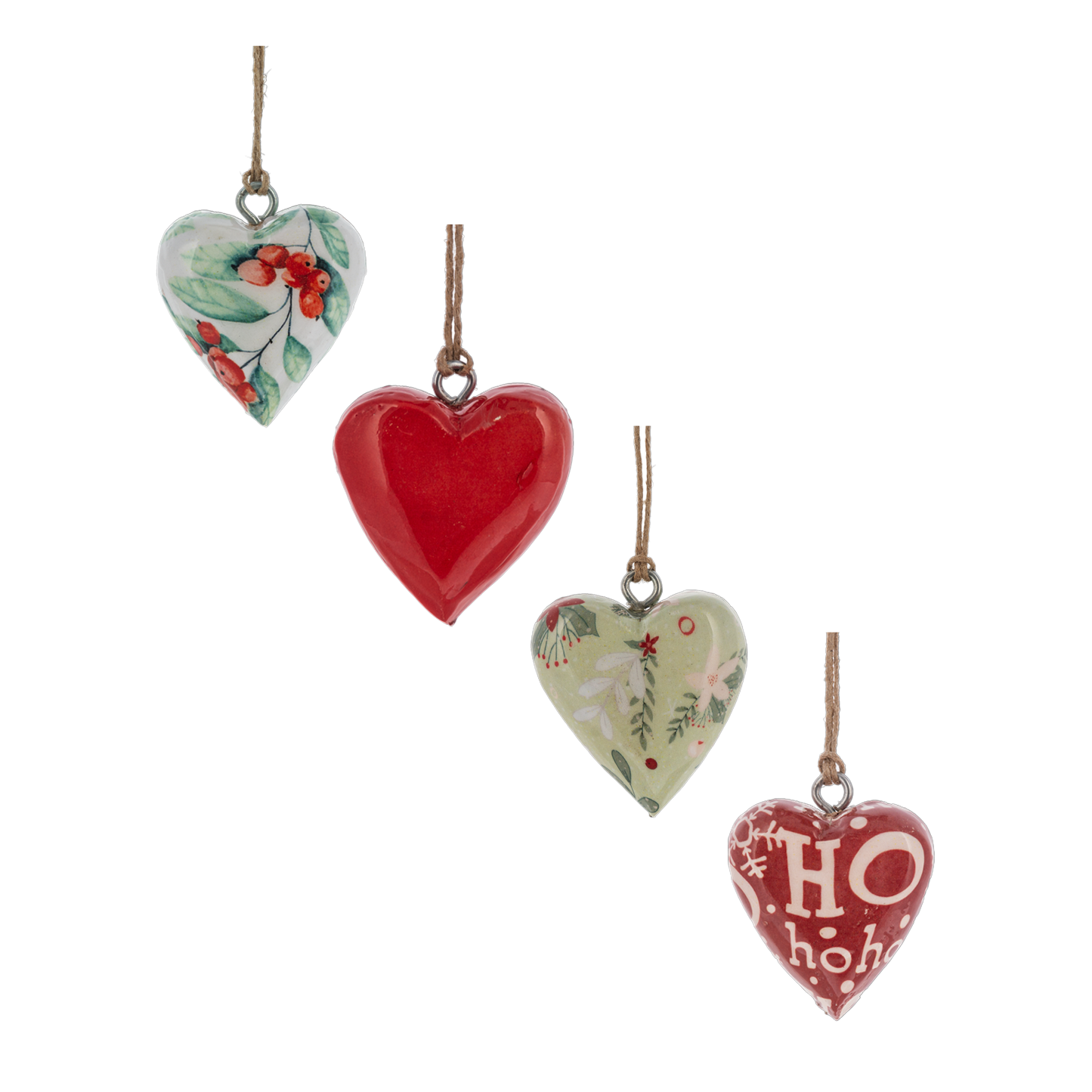 Red and Green Mango Wood Mini Heart Ornaments