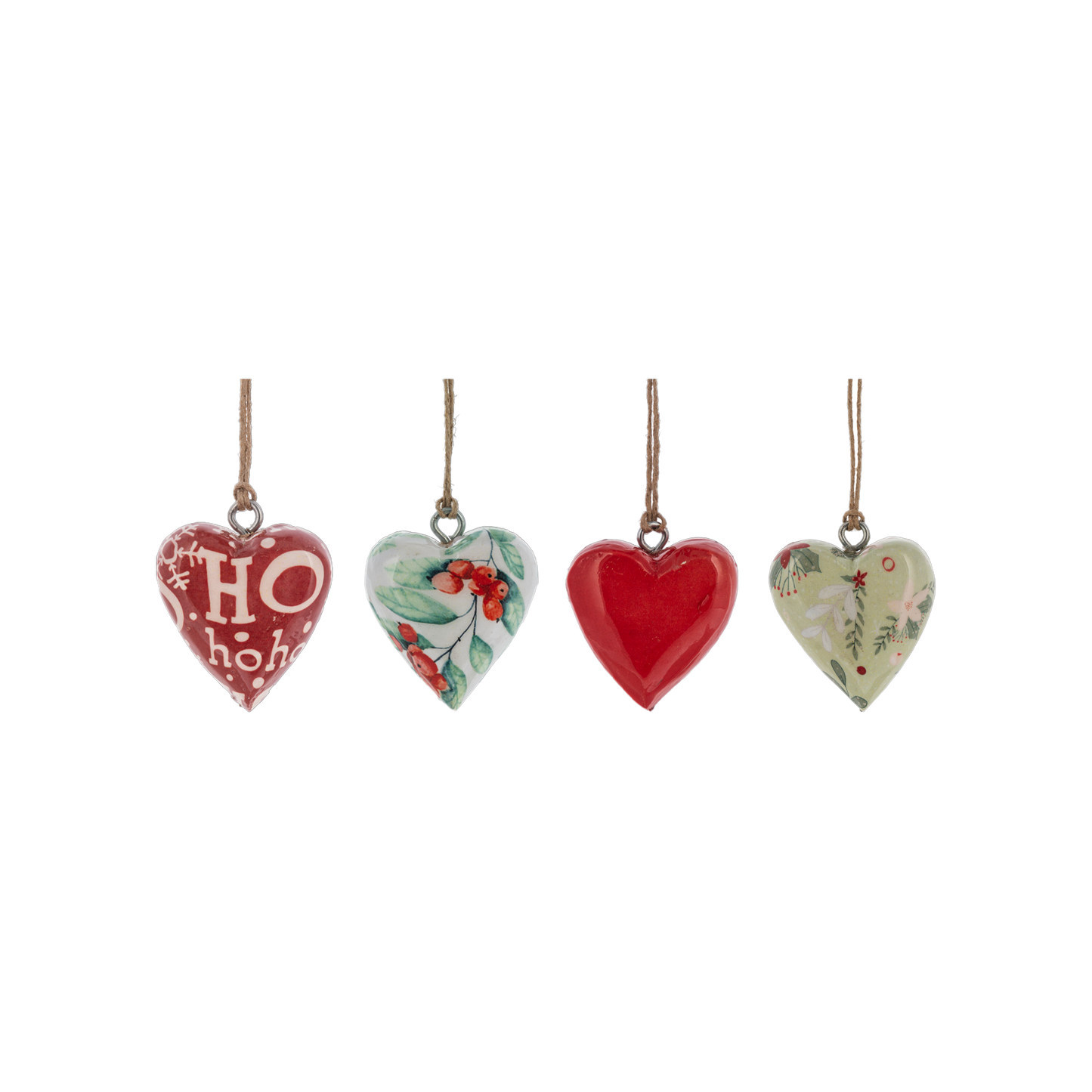Red and Green Mango Wood Mini Heart Ornaments