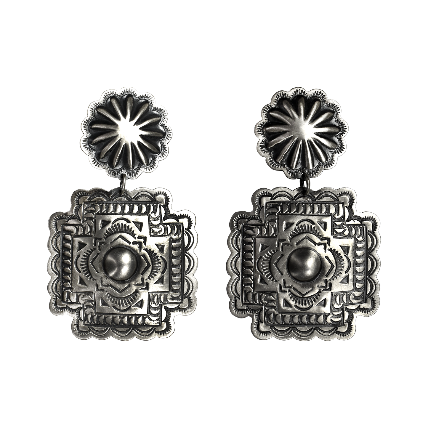 Repousse Style Dangle Cross Earrings by Harold Joe