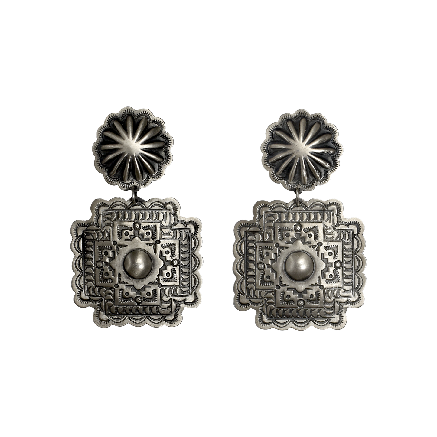Repousse Style Dangle Cross Earrings by Harold Joe