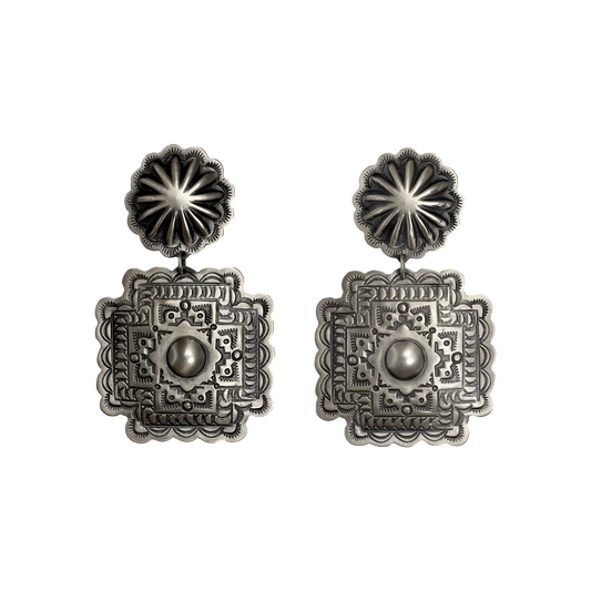 Repousse Style Dangle Cross Earrings by Harold Joe