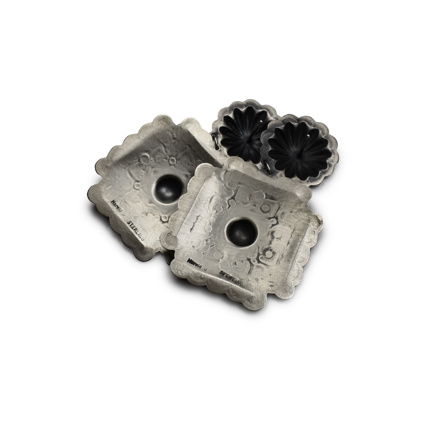 Repousse Style Dangle Cross Earrings by Harold Joe