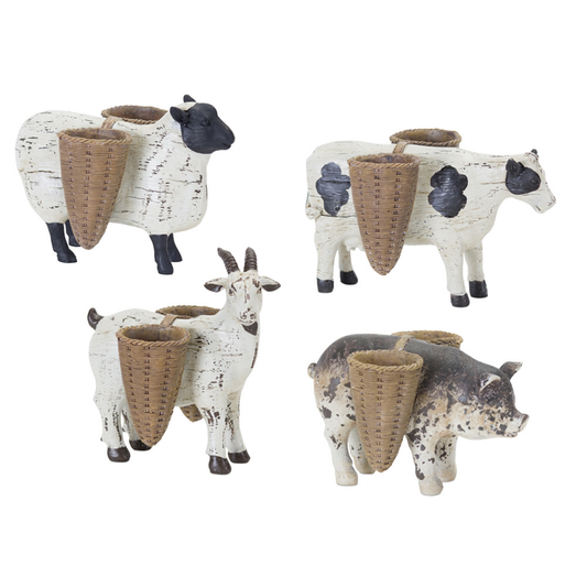 Resin and Stone Farm Animal Statues with Baskets